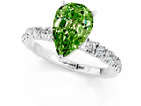 White gold Pear Cut Peridot Solitaire Ring with Pavé Accents and Four-Prong Setting_1