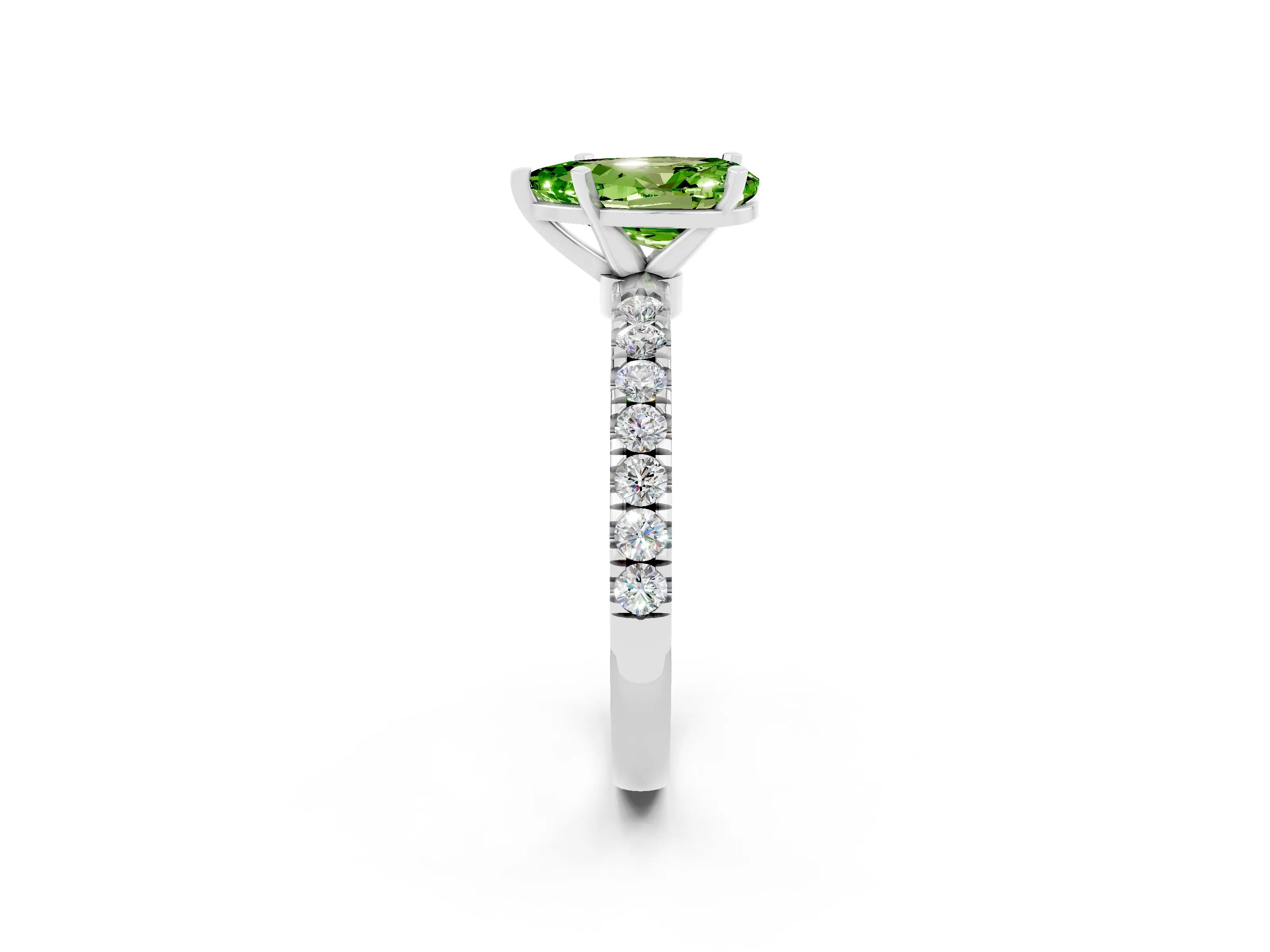 White gold Pear Cut Peridot Solitaire Ring with Pavé Accents and Four-Prong Setting_2