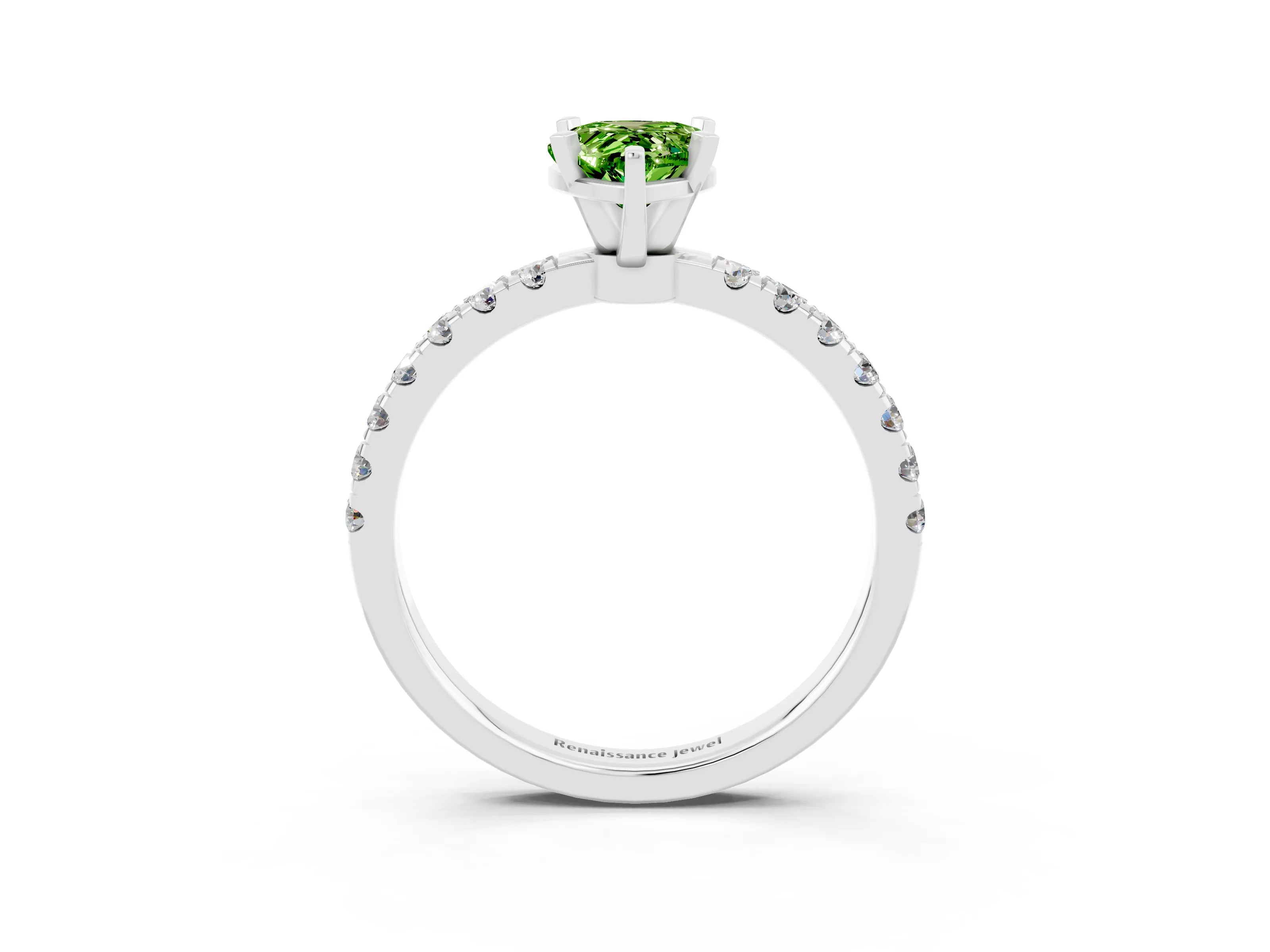 White gold Pear Cut Peridot Solitaire Ring with Pavé Accents and Four-Prong Setting_3