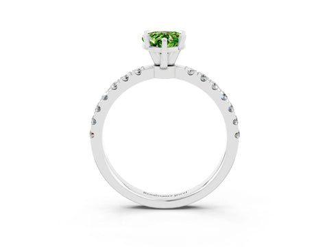 White gold Pear Cut Peridot Solitaire Ring with Pavé Accents and Four-Prong Setting_3