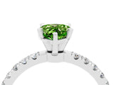 White gold Pear Cut Peridot Solitaire Ring with Pavé Accents and Four-Prong Setting_4