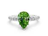 White gold Pear Cut Peridot Solitaire Ring with Pavé Accents and Four-Prong Setting