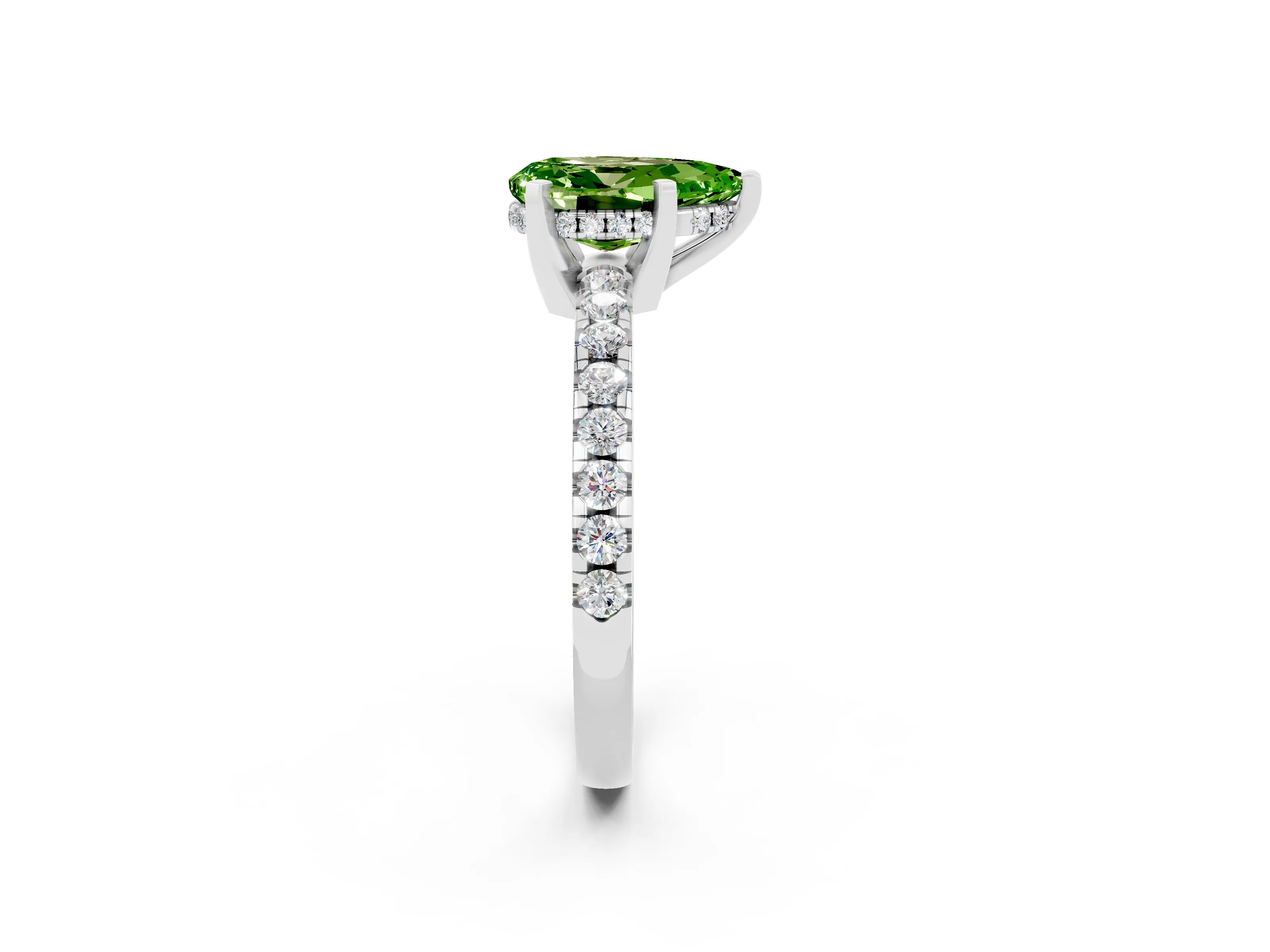 White gold Pear Cut Peridot Solitaire Ring with Pavé Band and Four-Prong Setting_26