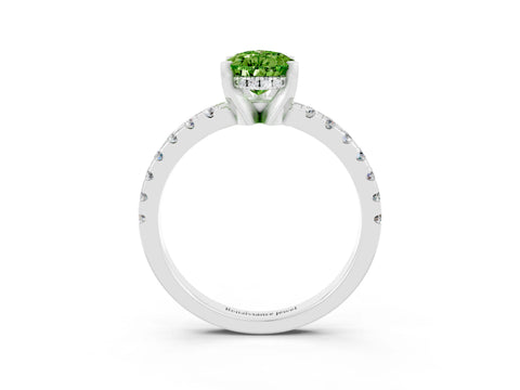 White gold Pear Cut Peridot Solitaire Ring with Pavé Band and Four-Prong Setting_27