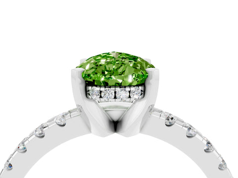 White gold Pear Cut Peridot Solitaire Ring with Pavé Band and Four-Prong Setting_28