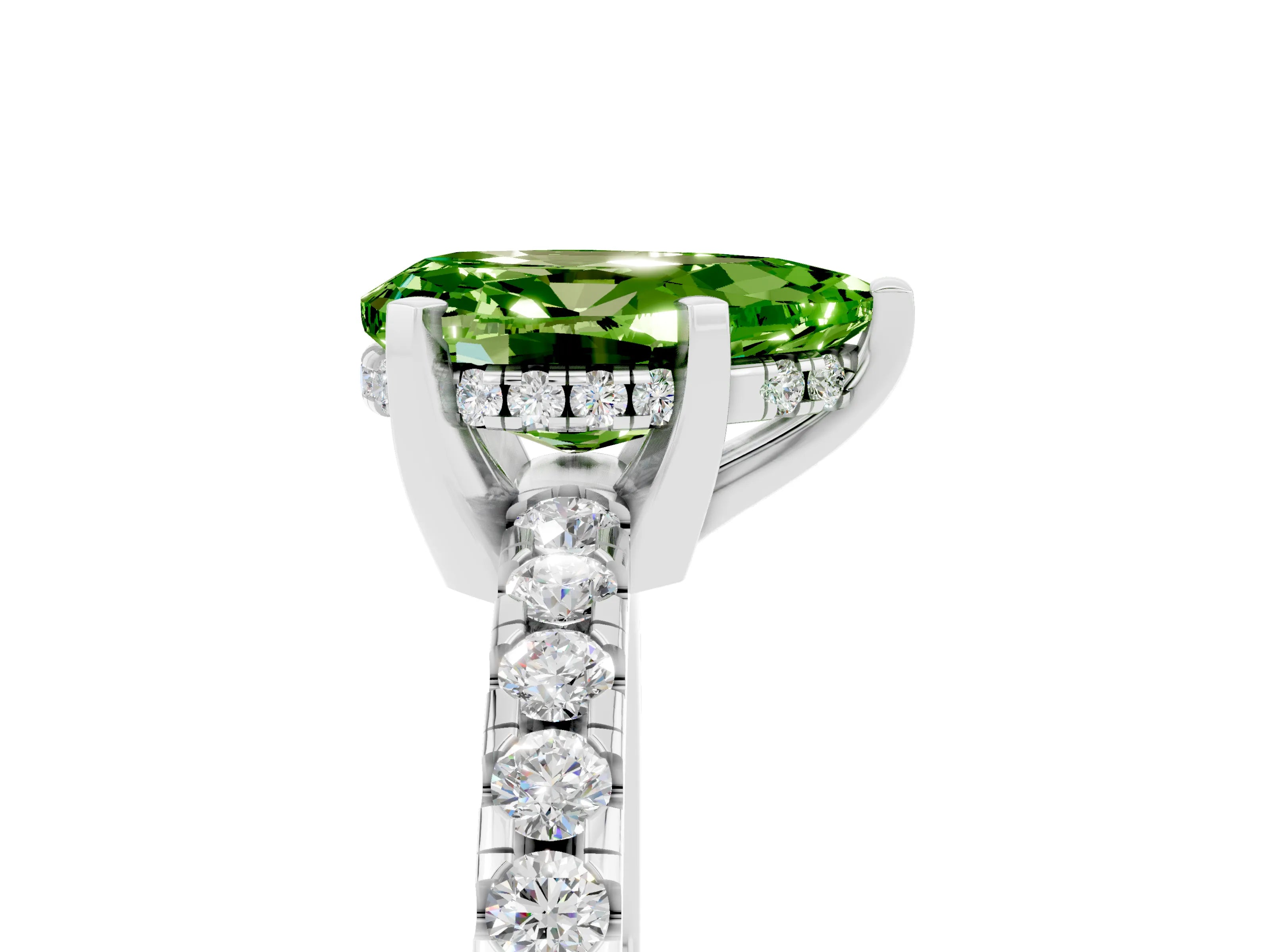 White gold Pear Cut Peridot Solitaire Ring with Pavé Band and Four-Prong Setting_29