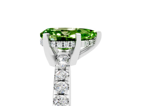 White gold Pear Cut Peridot Solitaire Ring with Pavé Band and Four-Prong Setting_29