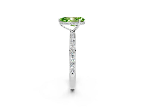White gold Pear Cut Peridot Solitaire Ring with Pavé Band and Hidden Halo_2