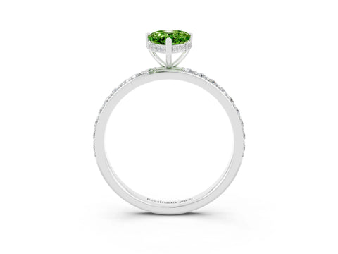 White gold Pear Cut Peridot Solitaire Ring with Pavé Band and Hidden Halo_3