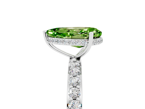 White gold Pear Cut Peridot Solitaire Ring with Pavé Band and Hidden Halo_5