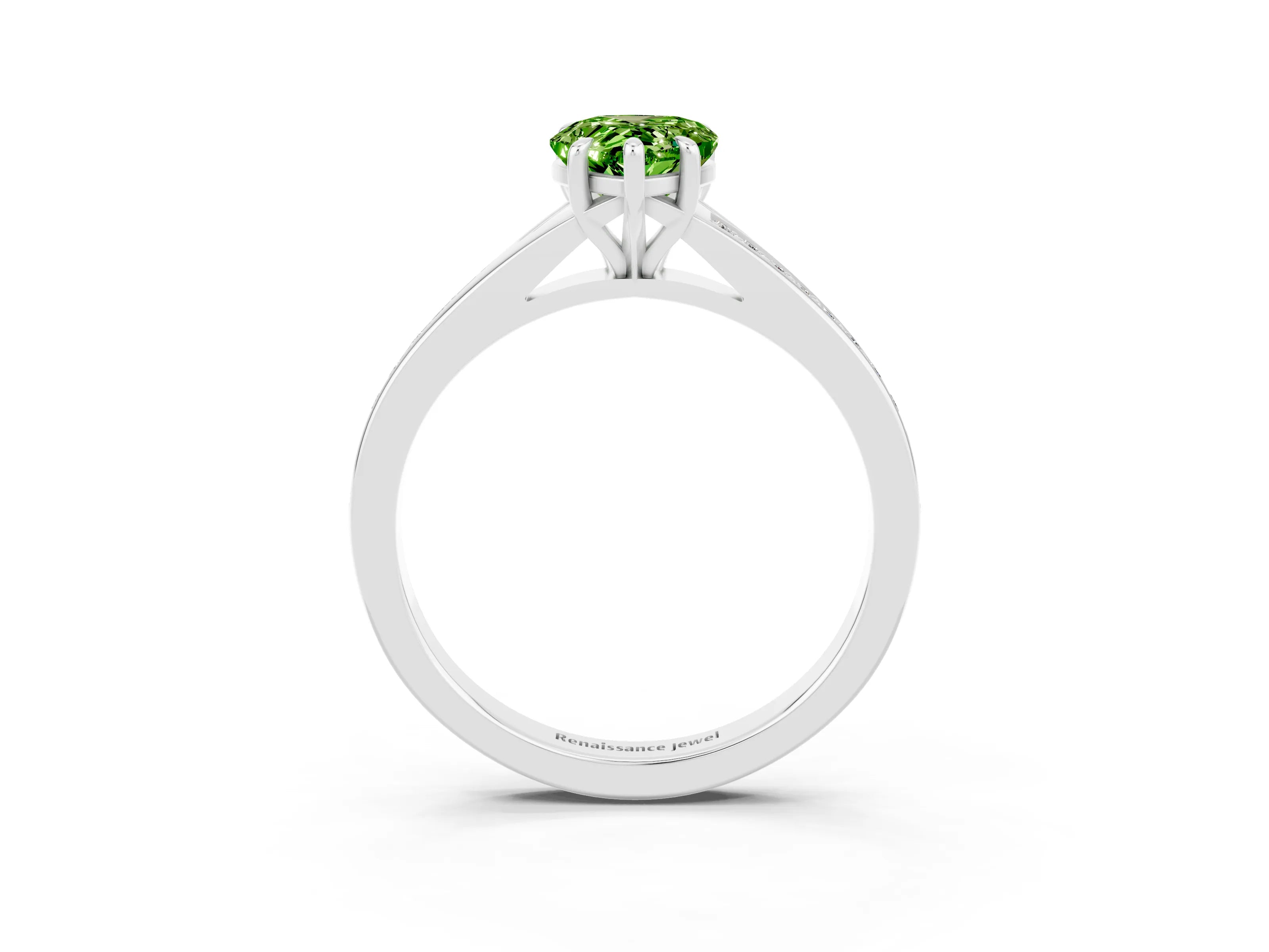 White gold Pear Cut Peridot Solitaire Ring with Pavé Band and Prong Setting_3