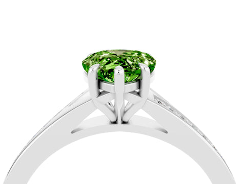 White gold Pear Cut Peridot Solitaire Ring with Pavé Band and Prong Setting_4