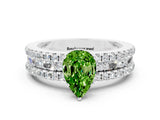 White gold Pear Cut Peridot Solitaire Ring with Pavé and Channel Set Band