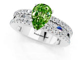 White gold Pear Cut Peridot Solitaire Ring with Pavé and Channel Set Band_1