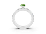 White gold Pear Cut Peridot Solitaire Ring with Pavé and Channel Set Band_3