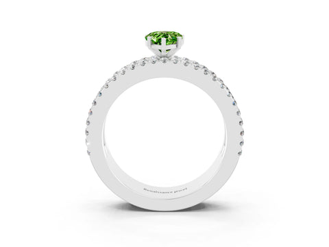 White gold Pear Cut Peridot Solitaire Ring with Pavé and Channel Set Band_3