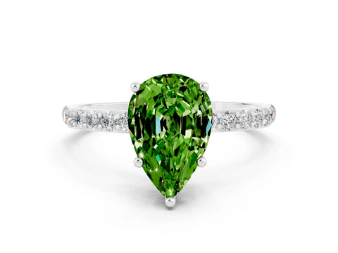 White gold Pear Cut Peridot Solitaire Ring with Pave Band and Four Prong Setting_12