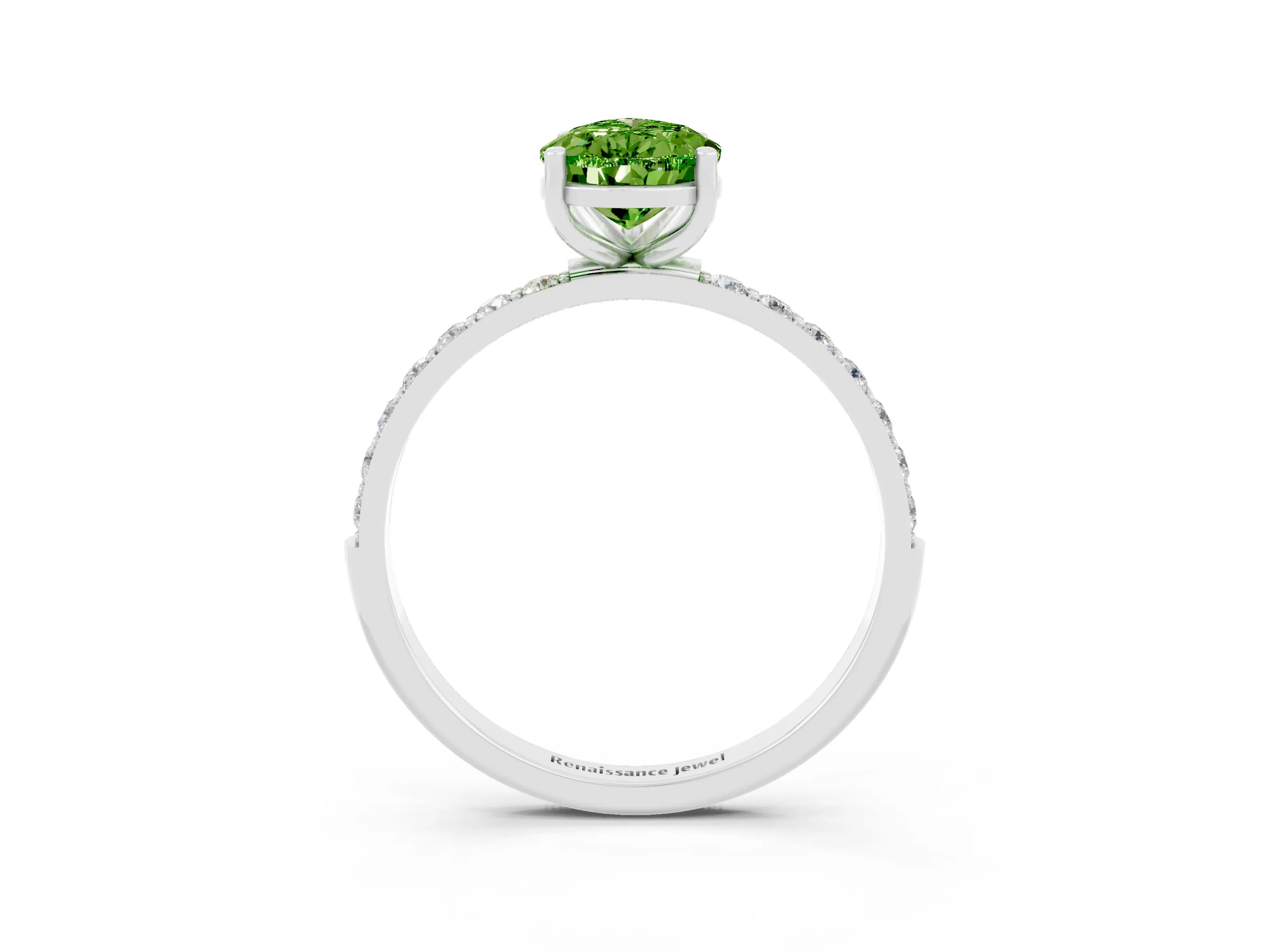 White gold Pear Cut Peridot Solitaire Ring with Pave Band and Four Prong Setting_15