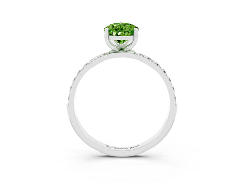 White gold Pear Cut Peridot Solitaire Ring with Pave Band and Four Prong Setting_15