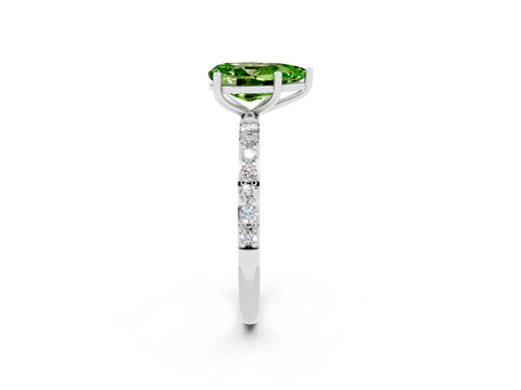 White gold Pear Cut Peridot Solitaire Ring with Pave Band and Four Prong Setting_26