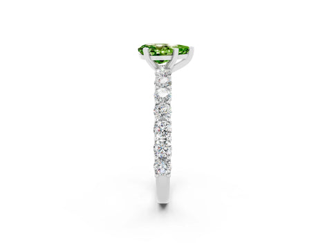 White gold Pear Cut Peridot Solitaire Ring with Shared Prong Pavé Band and Four-Prong Setting_2