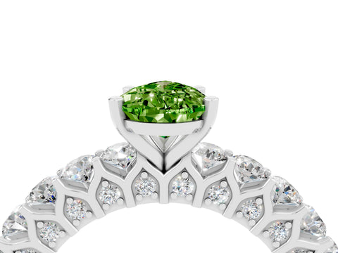 White gold Pear Cut Peridot Solitaire Ring with Shared Prong Pavé Band and Four-Prong Setting_4