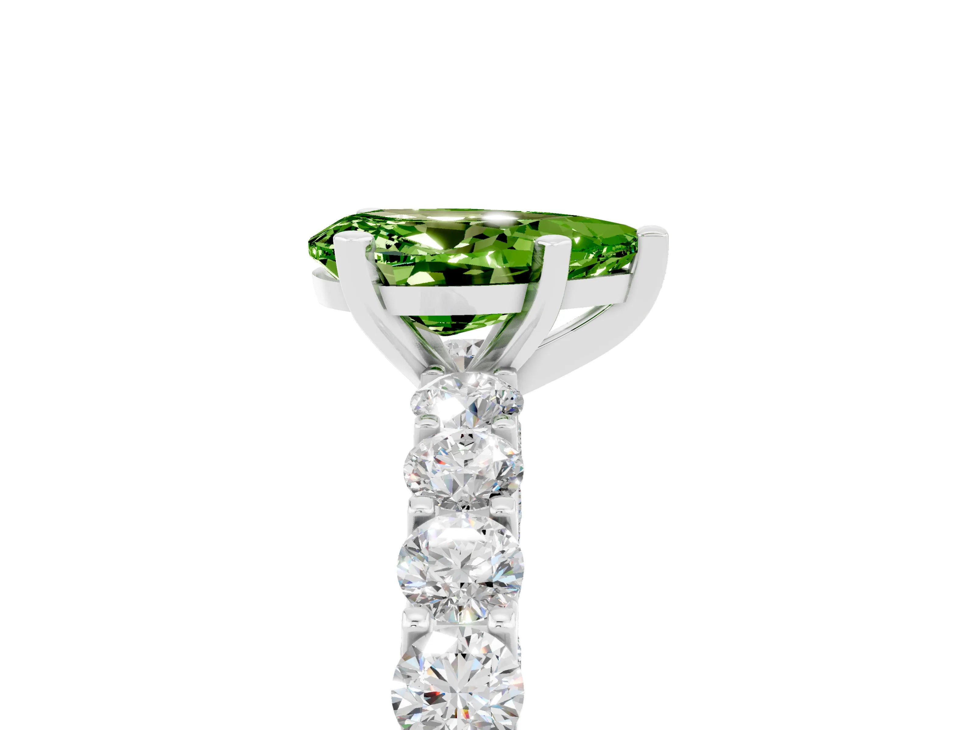 White gold Pear Cut Peridot Solitaire Ring with Shared Prong Pavé Band and Four-Prong Setting_5