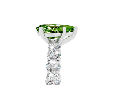 White gold Pear Cut Peridot Solitaire Ring with Shared Prong Pavé Band and Four-Prong Setting_5