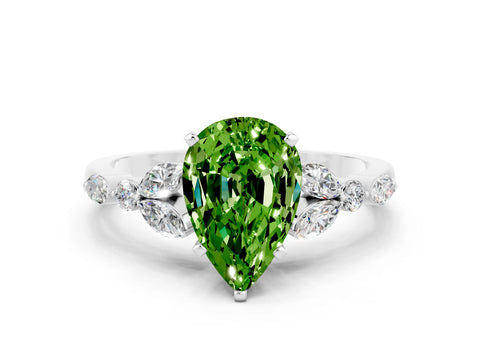 White gold Pear Cut Peridot Solitaire Ring with Side Stones and Four-Prong Setting_36