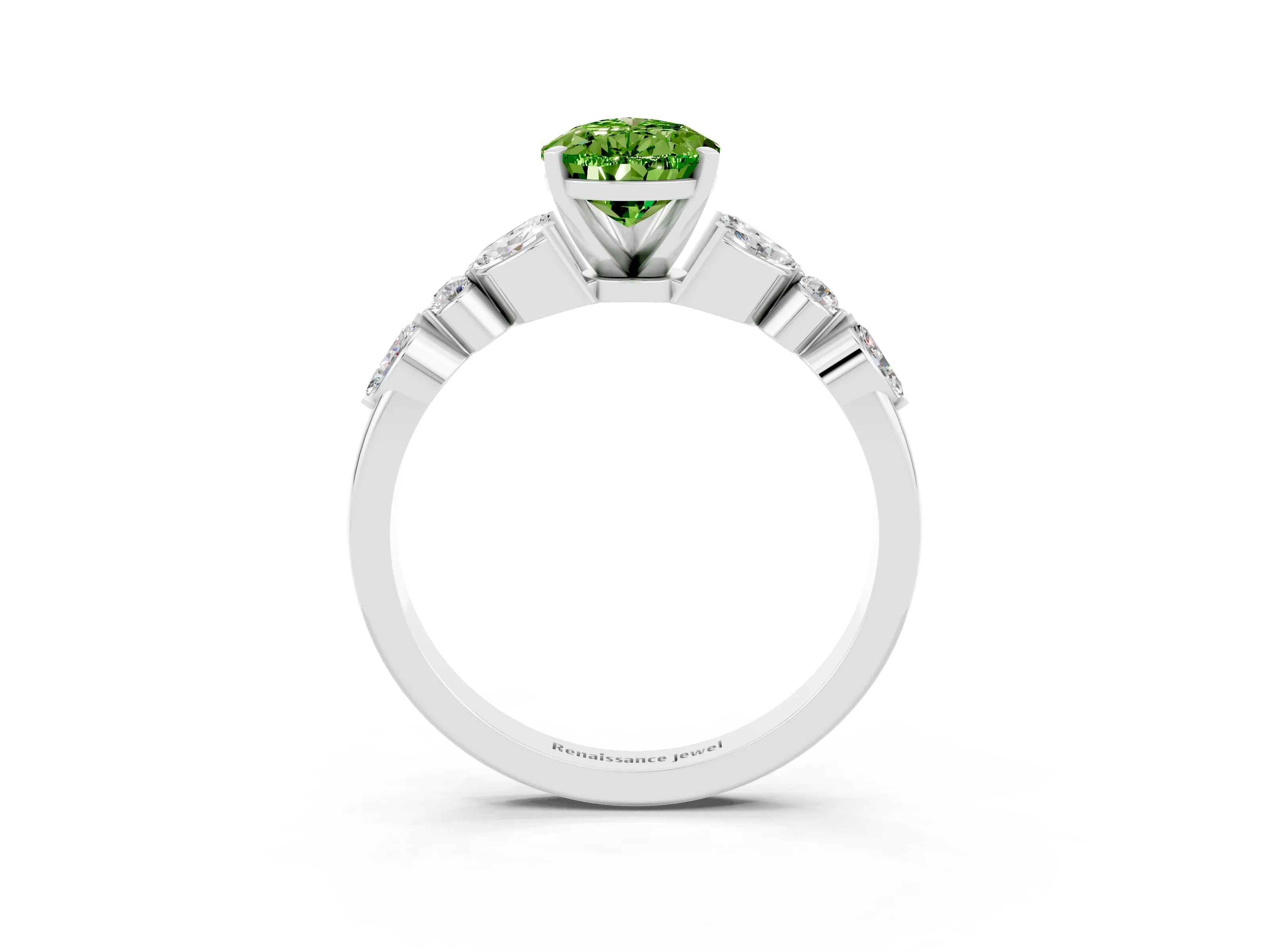 White gold Pear Cut Peridot Solitaire Ring with Side Stones and Four-Prong Setting_39