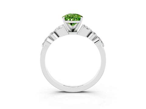 White gold Pear Cut Peridot Solitaire Ring with Side Stones and Four-Prong Setting_39