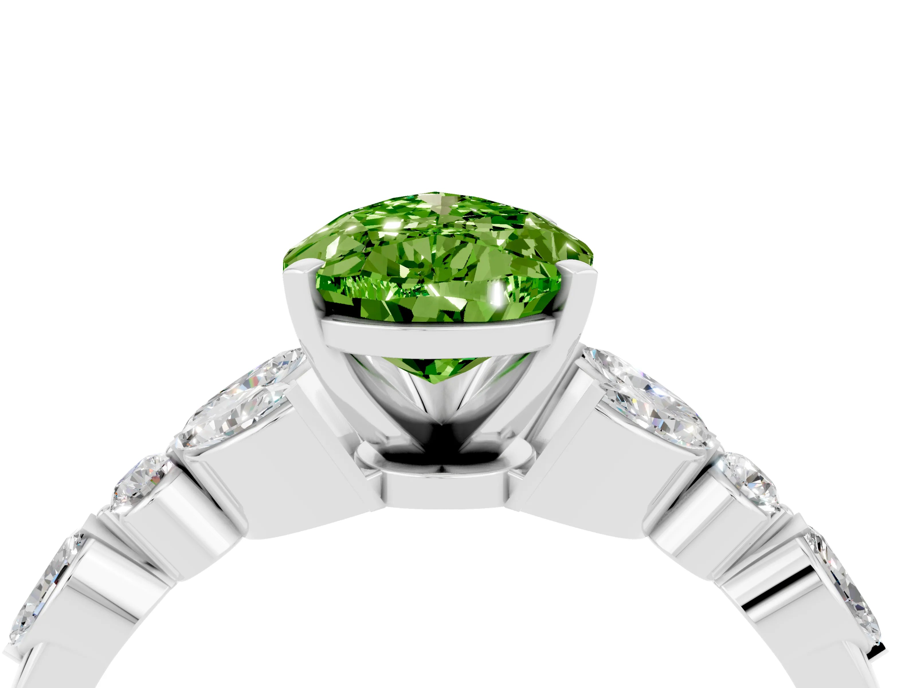 White gold Pear Cut Peridot Solitaire Ring with Side Stones and Four-Prong Setting_40