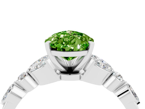 White gold Pear Cut Peridot Solitaire Ring with Side Stones and Four-Prong Setting_40