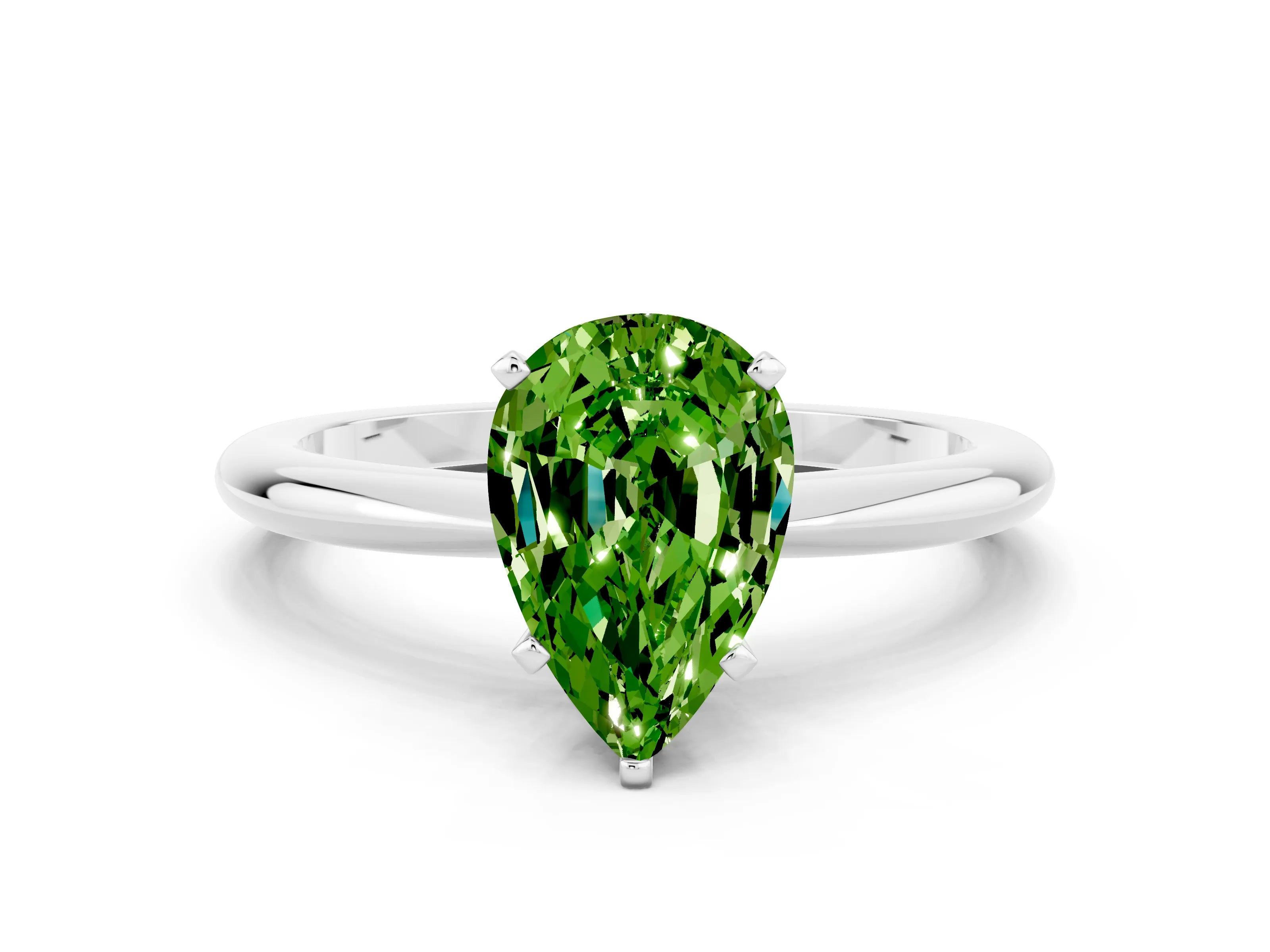 White gold Pear Cut Peridot Solitaire Ring with Six-Prong Setting and Classic Band_12