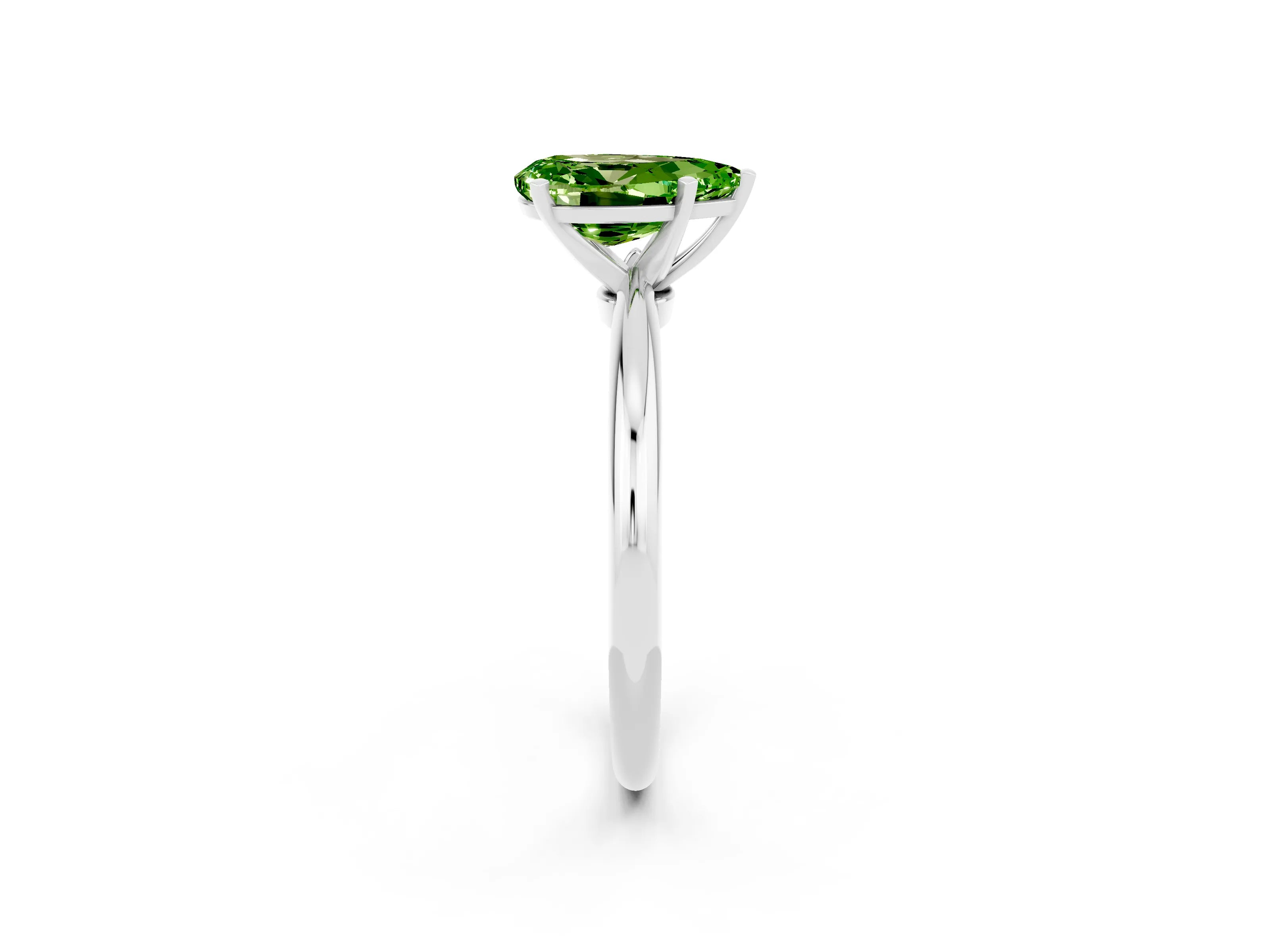 White gold Pear Cut Peridot Solitaire Ring with Six-Prong Setting and Classic Band_14