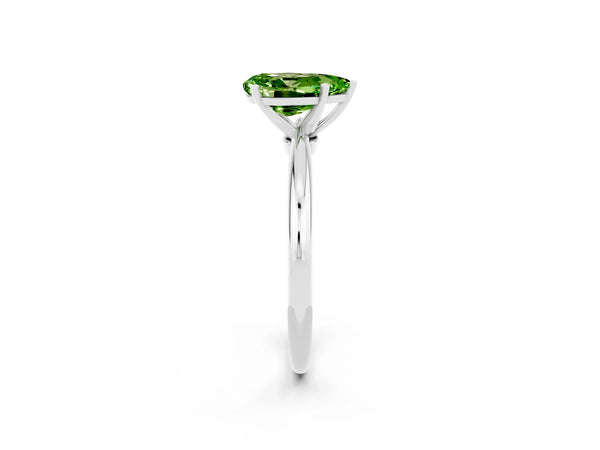 Silver Pear Cut Peridot Solitaire Ring with Six-Prong Setting and Classic Band