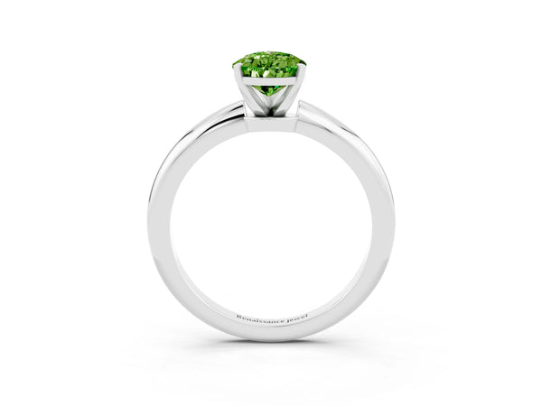 Platinum Pear Cut Peridot Solitaire Ring with Six-Prong Setting and Classic Band