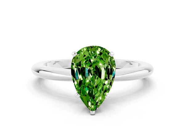 Silver Pear Cut Peridot Solitaire Ring with Six-Prong Setting and Classic Band