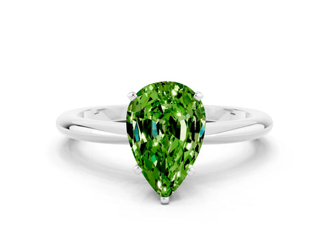 White gold Pear Cut Peridot Solitaire Ring with Six-Prong Setting and Classic Band