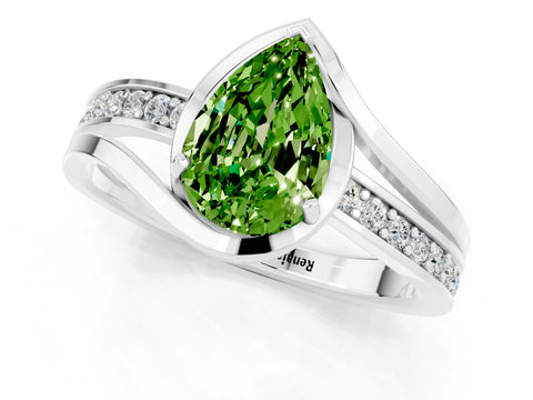 White gold Pear Cut Peridot Solitaire Ring with Split Shank and Prong Setting_1