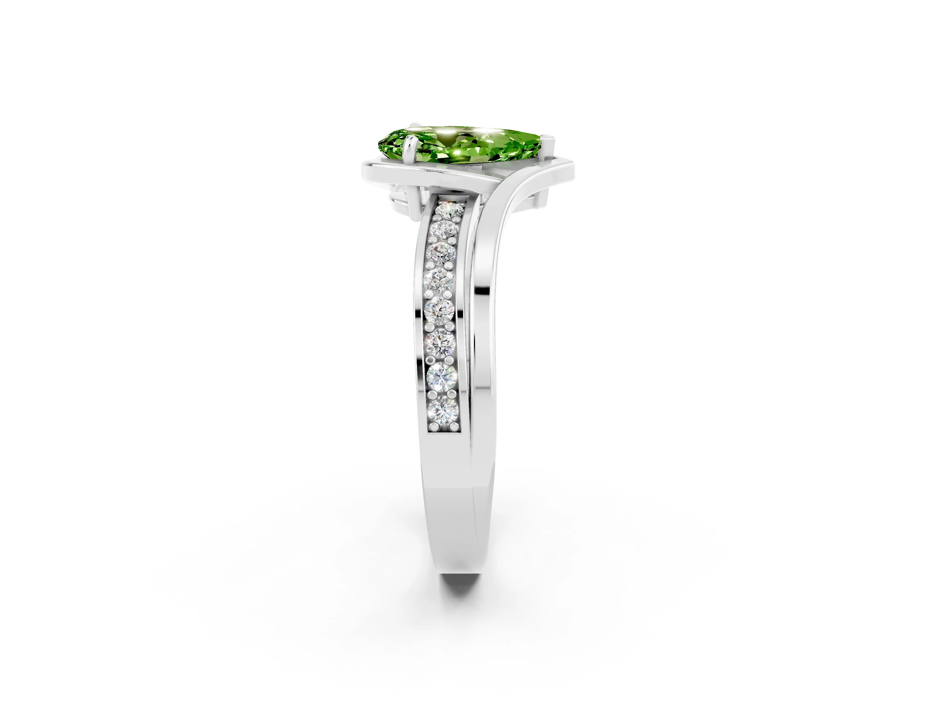 White gold Pear Cut Peridot Solitaire Ring with Split Shank and Prong Setting_2