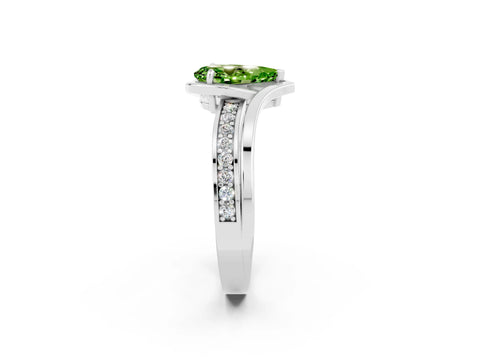 White gold Pear Cut Peridot Solitaire Ring with Split Shank and Prong Setting_2
