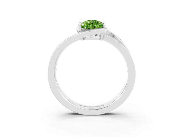 Platinum Pear Cut Peridot Solitaire Ring with Split Shank and Prong Setting