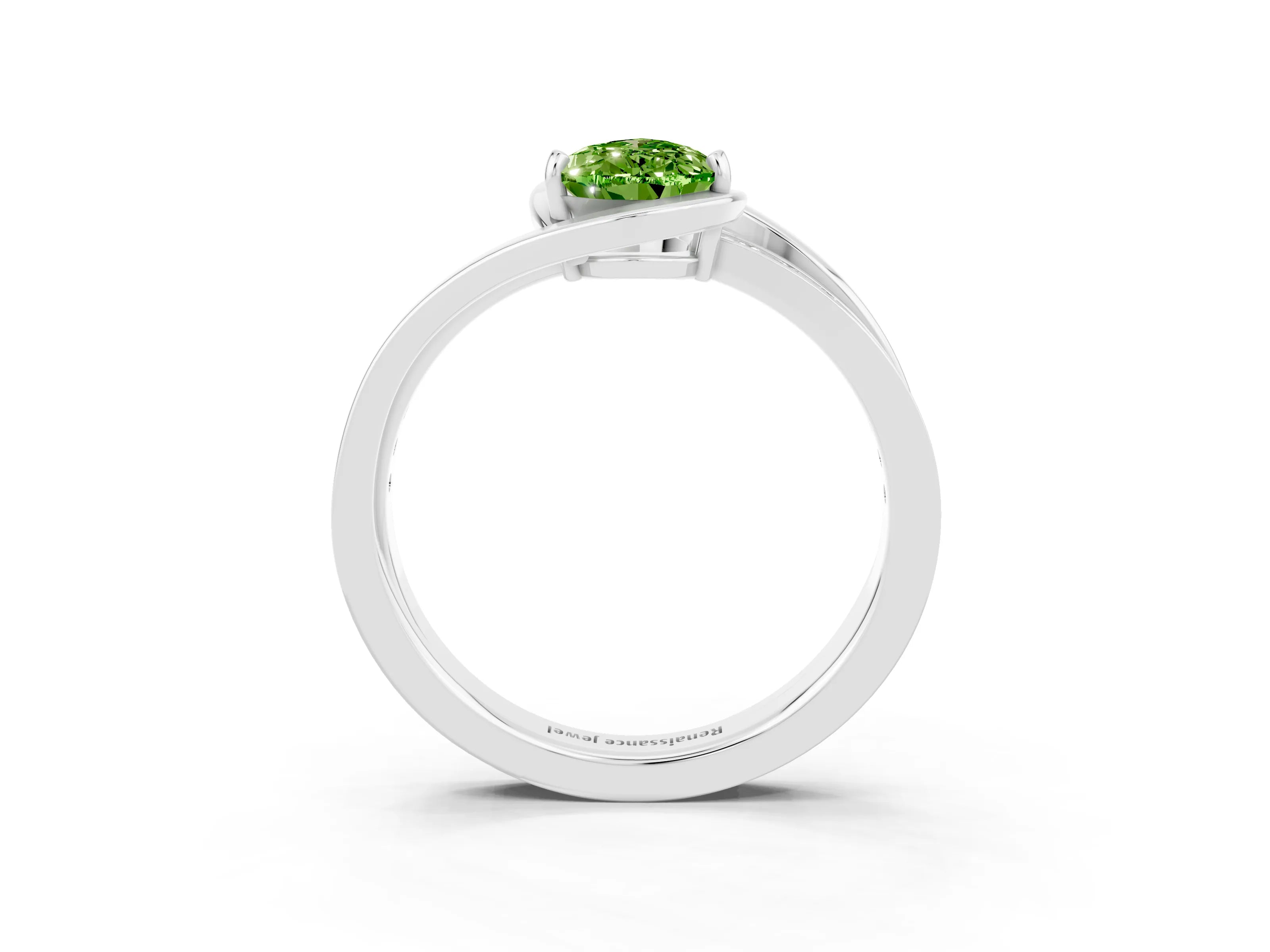 White gold Pear Cut Peridot Solitaire Ring with Split Shank and Prong Setting_3
