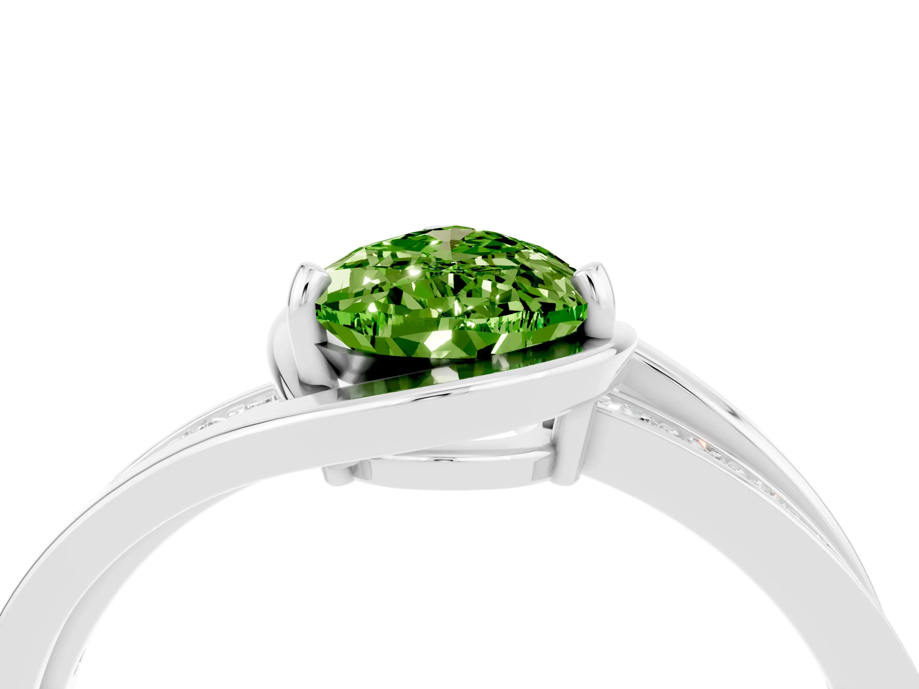 White gold Pear Cut Peridot Solitaire Ring with Split Shank and Prong Setting_4