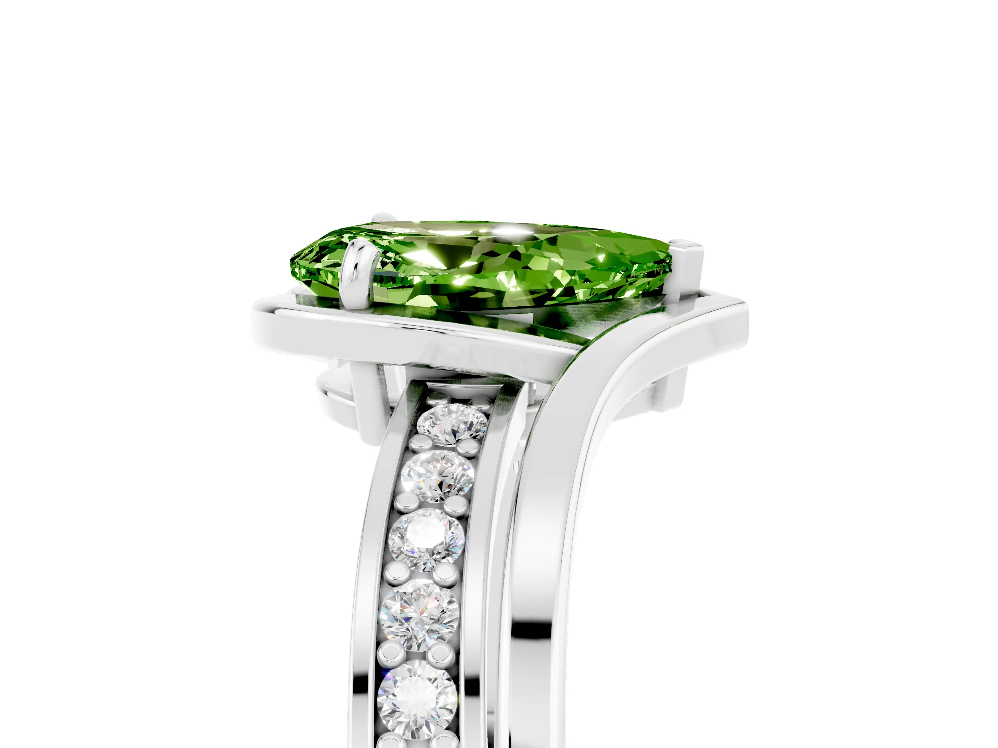 White gold Pear Cut Peridot Solitaire Ring with Split Shank and Prong Setting_5