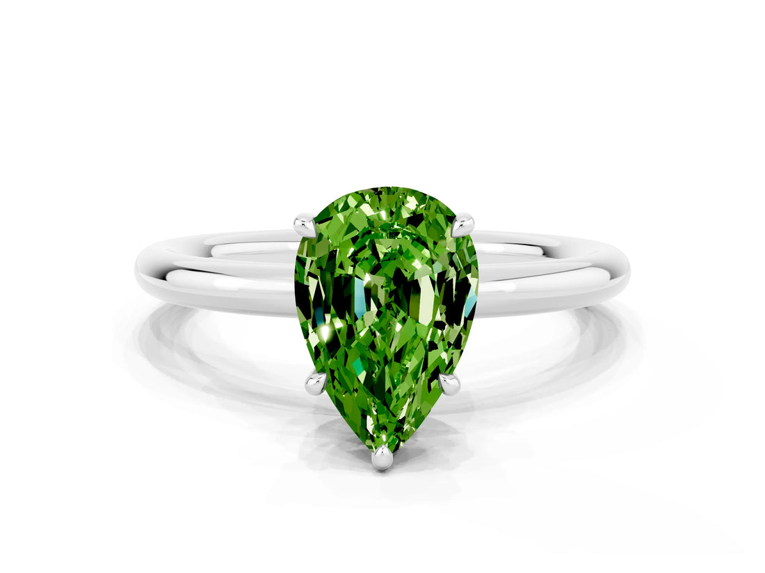 White gold Pear Cut Peridot Solitaire Ring with Thin Band and Four-Prong Setting_12
