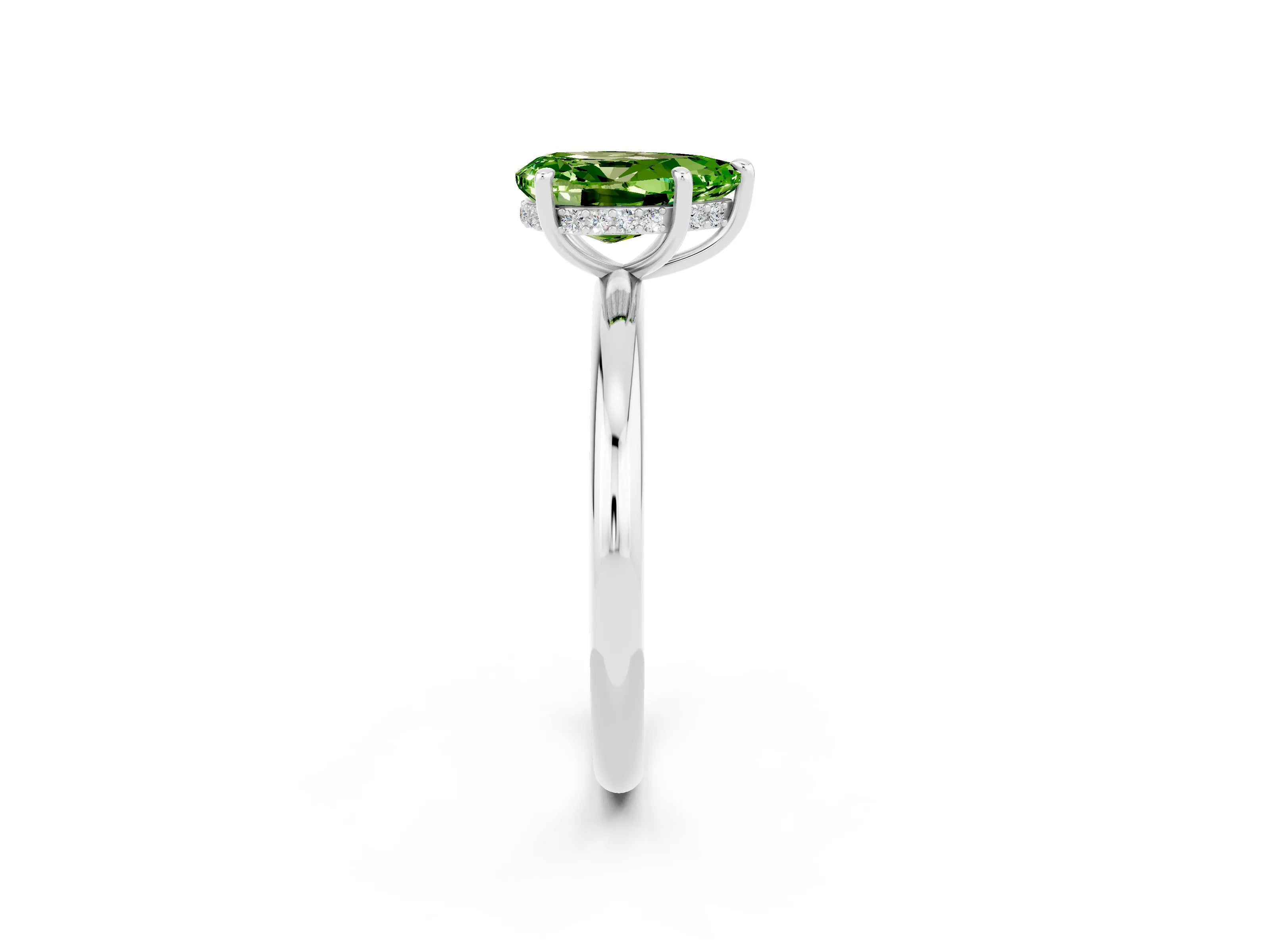 White gold Pear Cut Peridot Solitaire Ring with Thin Band and Four-Prong Setting_14