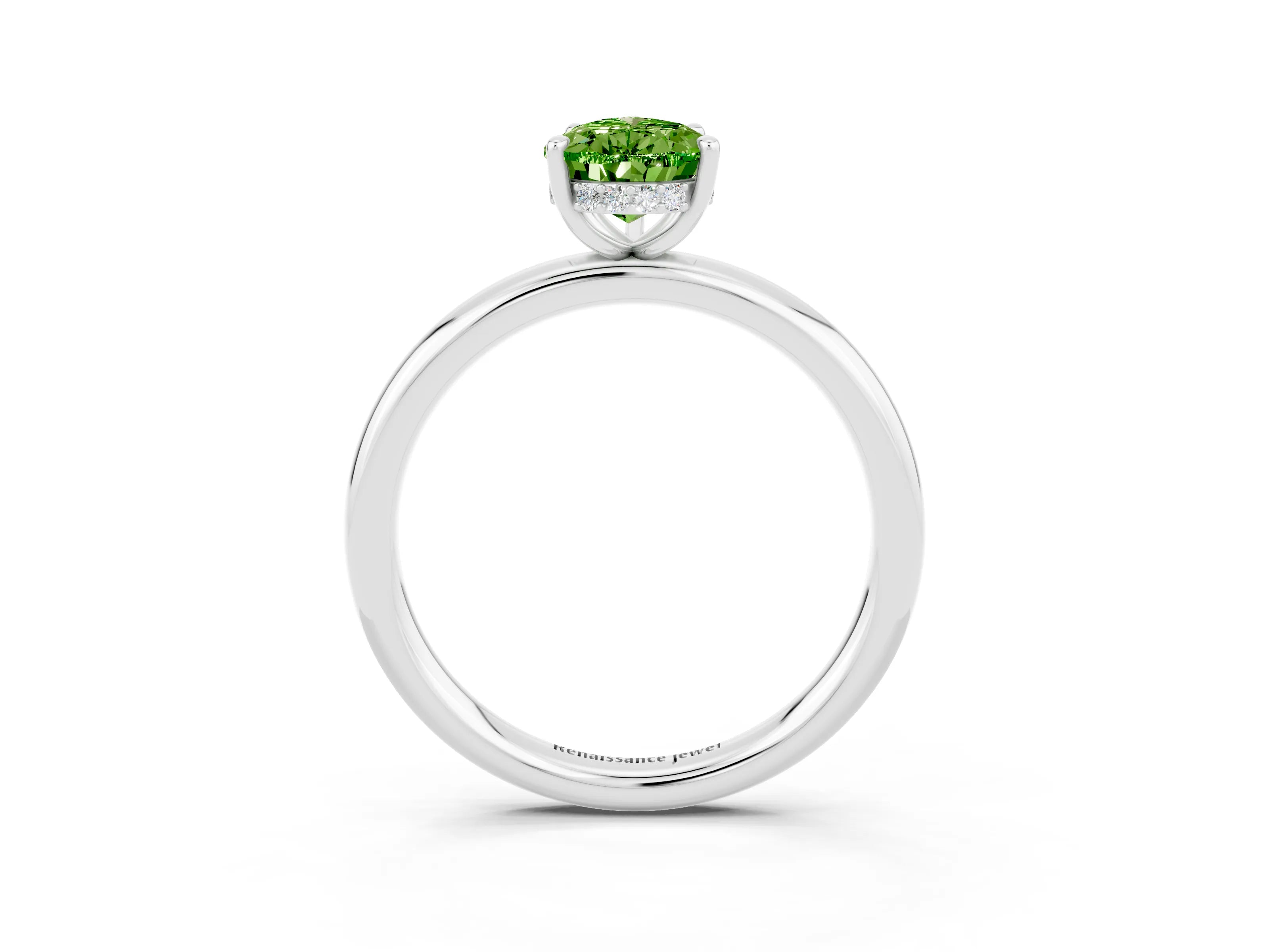 White gold Pear Cut Peridot Solitaire Ring with Thin Band and Four-Prong Setting_15