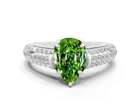 White gold Pear Cut Peridot Solitaire Ring with Three-Row Pavé Band and Four-Prong Setting_12